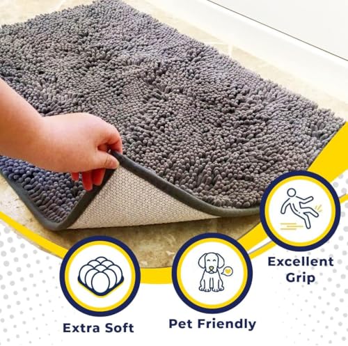 Muddy Mat® Shown on TV – Super Absorbent Door Mat Indoor, Microfiber Quick Dry Chenille Entryway Rug, Non-Slip Front Door Mat, Indoor Mats for Entryway, Machine Washable Pet Rug, Grey 24"x36"
