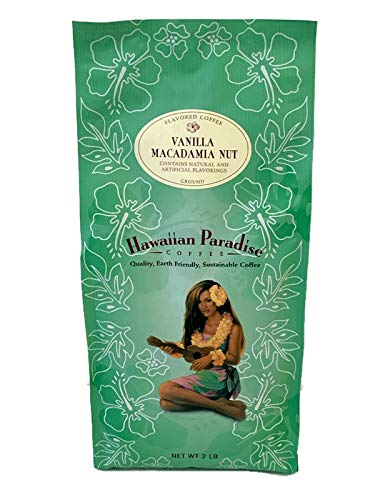 Hawaiian Paradise Coffee Ground Vanilla Macadamia Nut 2LB Bag -100% Gourmet Arabica Organic - Premium Rich Flavored Bold Signature Brewed - Finest Beans