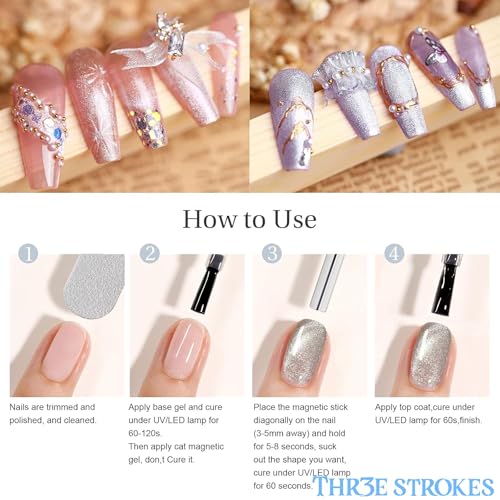 Image of THR3E STROKES 9D Glitter Cat Eye Magnetic Nail Polish Gel Art Manicure DIY at Home Soak Off UV 7.5ML (CE13, 7.5ML)
