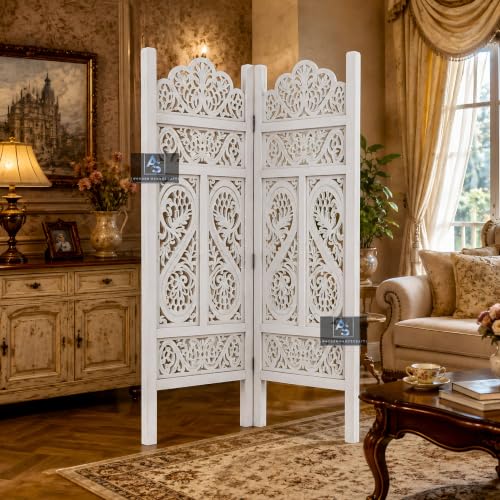 Image of Partition for Living Room,Divider,Partition Wall Room Divider Screen Separator, Wall Panel Divider for Hall | Bedroom |Office | Puja Room | Restaurant S Design (4ft 2 Panel White)