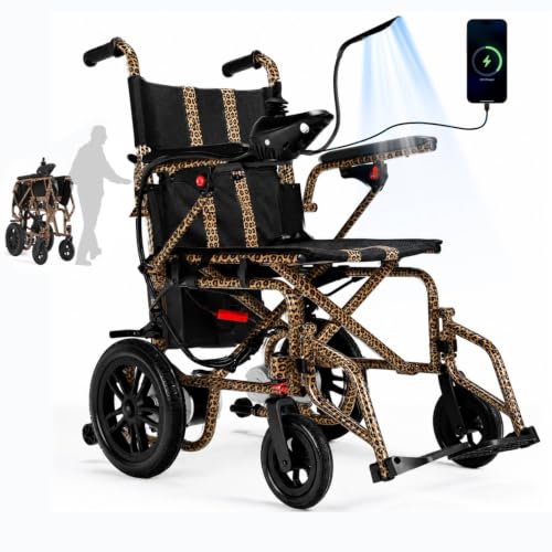 Image of Electric Wheelchairs for Adults,Lightweight Foldable Wheelchair 15 Miles Long Travel Range, 360 Joystick Control Motorized Wheelchair, Support 286 lbs with LED Light Power Wheelchair (Leopard)