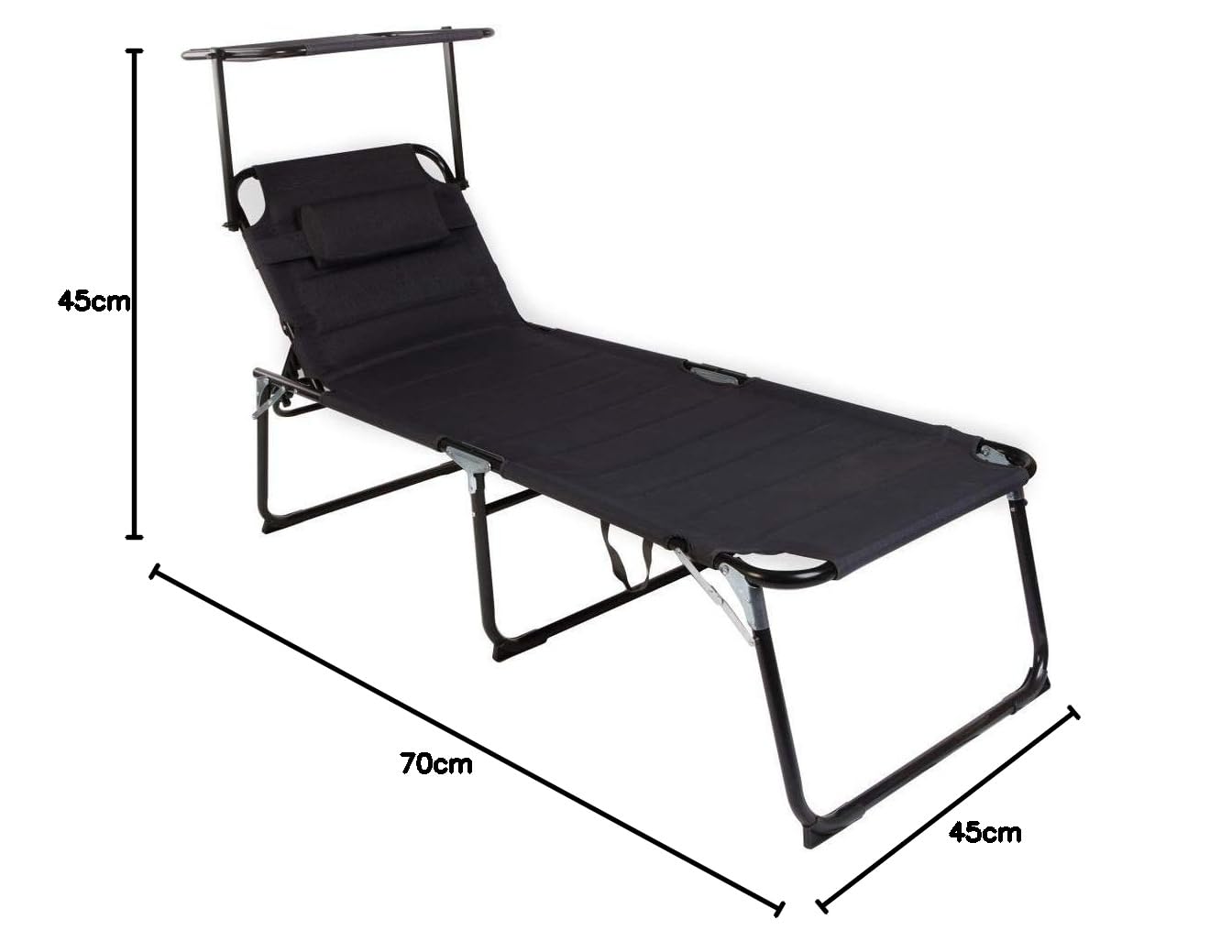 Mojawo Sedia a sdraio da giardino, XXL, in alluminio, con cuscino, pieghevole, 200 x 70 x 45/95 cm, portata fino a 150 kg, colore: nero