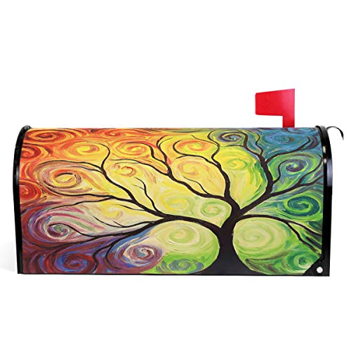 Colorful Rainbow Tree of Life Branch Mailbox Covers Standard Size Abstract Tree of Life Summer Spring Autumn Winter Magnetic Mail Cover Letter Post Box 21