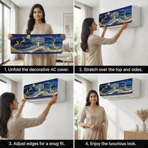 Image of Split AC Cover 1 ton, 1.5 ton to 2 Ton |Designer Digital Print Indoor AC Dust Cover | Stretchable Lycra Fabric | 38x12x9 Inch | Washable Polyester AC Indoor Unit Cover | Dust Dirt Resistant