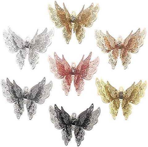 Youdiyla 7PCS Butterfly Charms, Gold,Rose Gold,Champagne Gold,Gunblack,Nickel,Silver Tone, Brass Butterfly Insect Charm Metal Pendant Supplies Craft Findings for Jewelry Making (HM245)