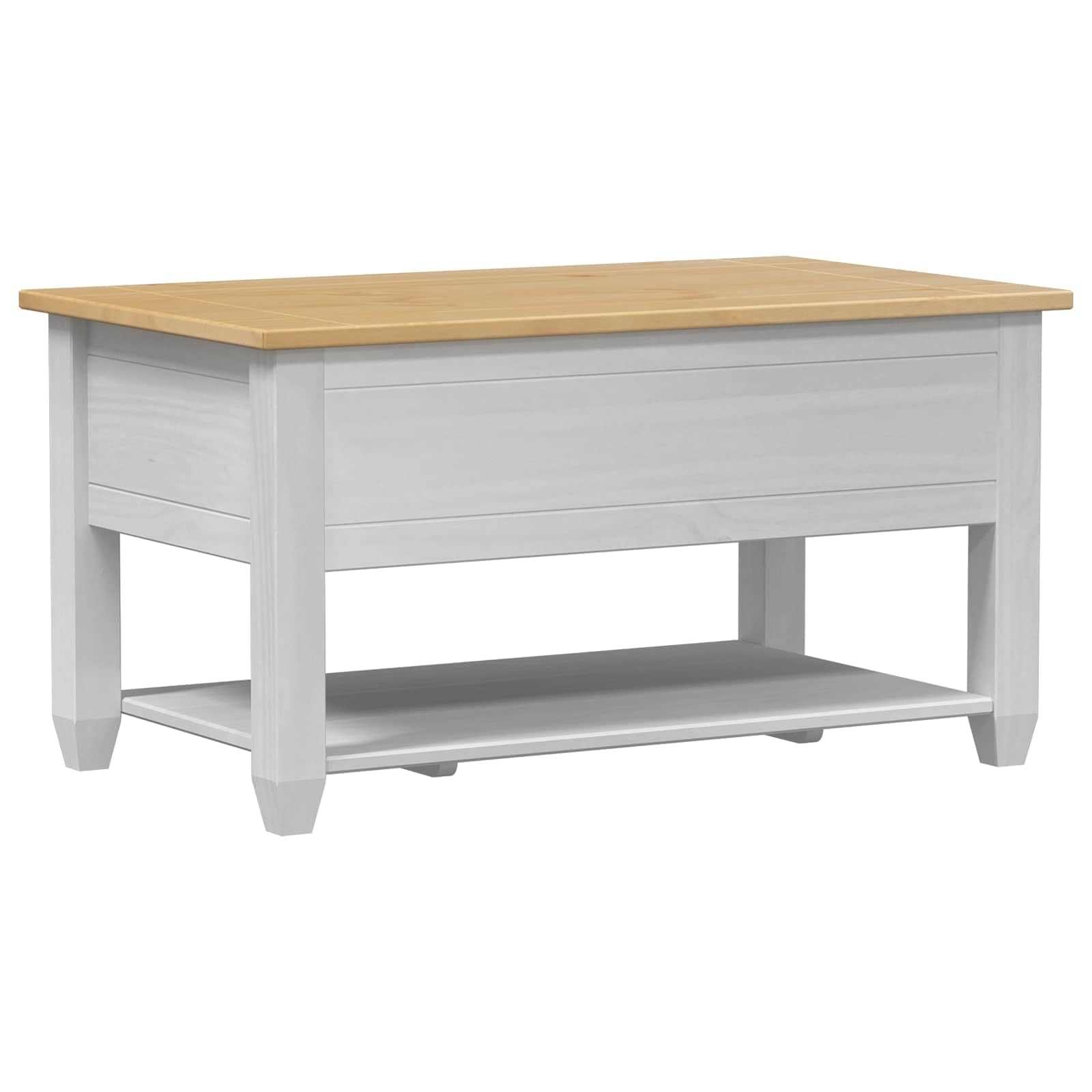 vidaXL Couchtisch Weiß 85 x 50 x 45 cm Massives Kiefernholz, Beiger rechteckiger Eichentisch, rustikale Optik mit viel Stauraum, kompakte Wohnzimmermöbel, täglich nutzbar