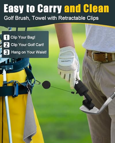 Golf Club Cleaner Brush with Golf Towel: Christmas Stocking Stuffers for Men Adult Golf Accessories for Men Grip Scrub Cleaning Kit Retractable Clip Hold 5 Oz Water Useful Golfer Gifts Idea Cool Gear - Image 3