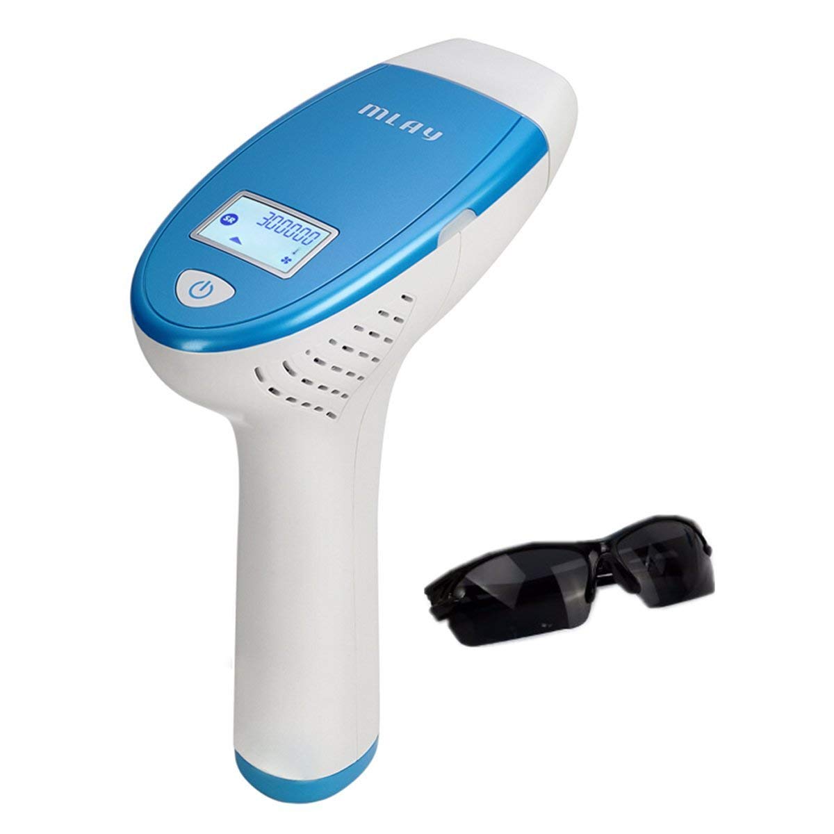 A woman using the MLAY T1 IPL Hair Removal System on her face, demonstrating proper device placement.