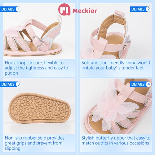 Image of Meckior Baby Toddler Infant Girls PU Leather Soft Open Toe Summer Sandals Flower Princess Flat Shoes