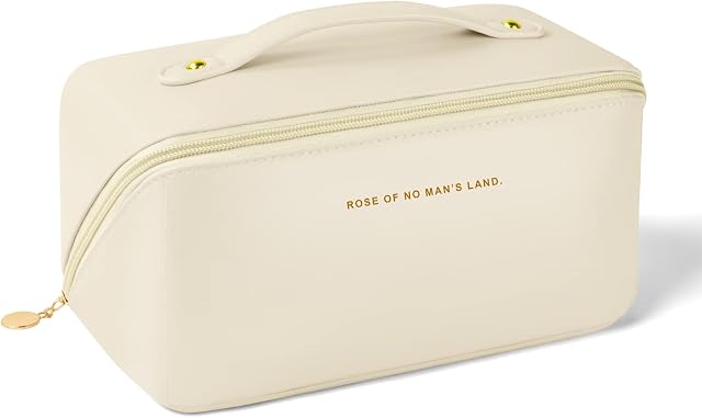 Aucuu Premium PU Cosmetic Bag Travel Bag, Large Capacity Layered Cosmetic Bag Zipper Bag, Portable Travel Organizer Multifunctional Waterproof Bag, Easy to Carry - Gift for Women (White)