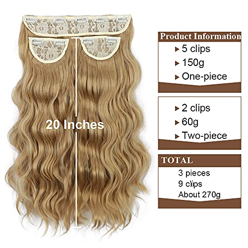Dee Thens Synthetic Hair Extension for Women with Clip in Curl Wavy Hair Extensions Thick Hairpiece Wavy Full Head Hidden Crown Headband Hairpiece 3PCS 20 Inches