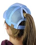 C.C Ponycap Messy High Bun Ponytail Adjustable Mesh Trucker Baseball Cap Hat, Lt. Blue