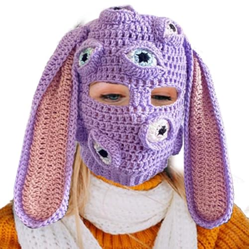 Bonnet oreilles de lapin tricoté pour hommes et femmes avec cache-cou intégré