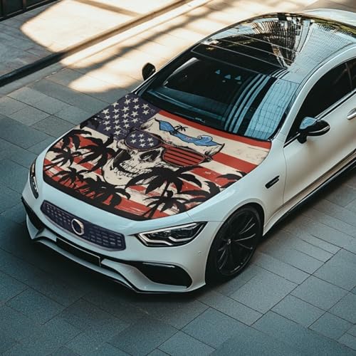 Image of American Skeleton Car Windshield Sunshade Cover, Waterproof Breathable Half Car Cover Blocks UV Rays for All Season - Fit Most Cars, SUV