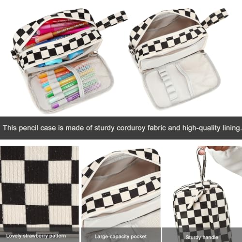 Image of Bluboon Big Capacity Pencil Case Pouch Pen Case School Supplies - Cute Pencil Box Bag for Teen Girls Boys Women Man (Black White Checked)