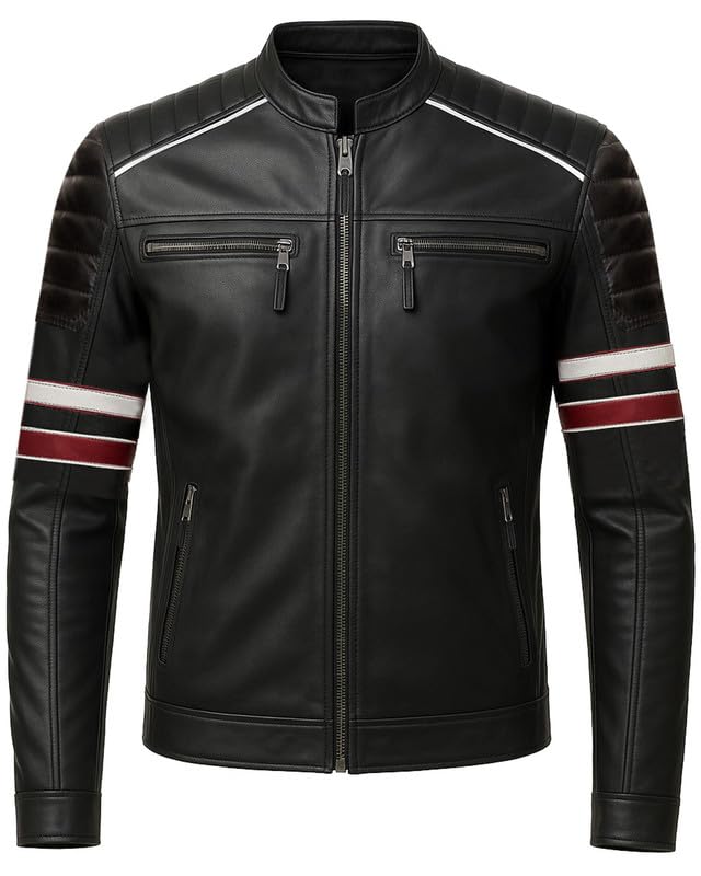 Decrum Leather Jacket Men - Real Lambskin Cafe Racer Style Casual Leather Jackets For Mens3
