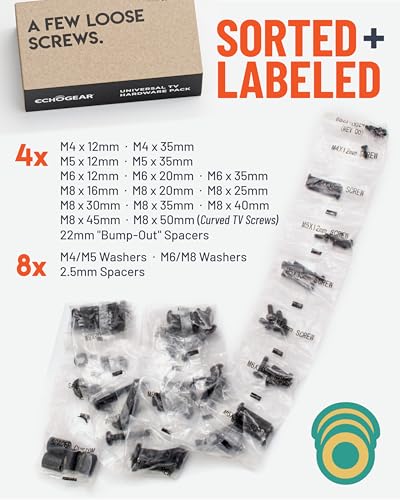 ECHOGEAR Universal TV Mount Hardware Pack - Replacement Hardware Mounting Kit for TVs up to 80" - Includes M4, M5, M6 & M8 Screws - Thumbnail 6