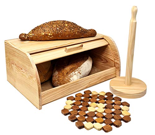 Pack ➨ Panera de Madera ✙ Portarollos de cocina ✙ Salvamantel de Bambú...