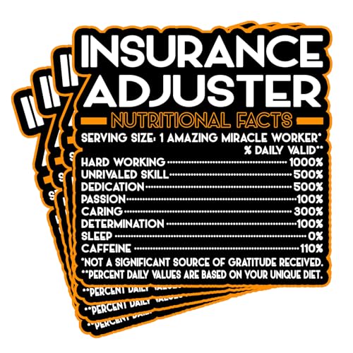 (4Pcs) Insurance Adjuster Vinyl Decal Sticker – Nutritional Facts Quote for Laptops, Water Bottles, Cars, Bumpers, Toolboxes – Gift for Coworker, Office, Birthday, Christmas – Waterproof Vinyl Sticker