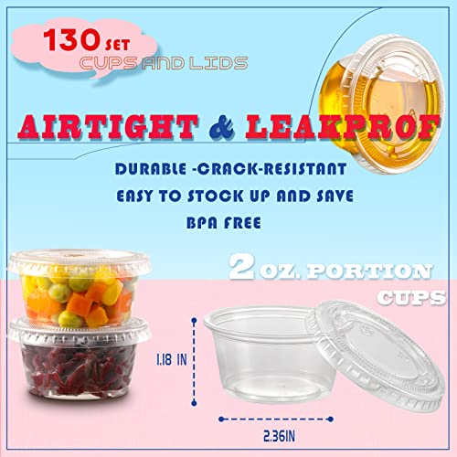 vitever 130 sets - 2 oz jello shot cups small plastic containers with lids airtight and stackable portion cups salad dressing container dipping sauce cups condiment cups