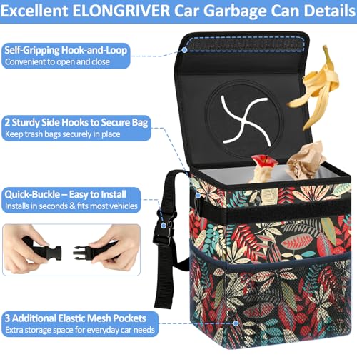 Image of ELONGRIVER Car Trash Can Bin for Back Seat Leak Proof, Cute Car Trash Bag Hanging, Vehicle Trash Can for SUV Truck Van, Automotive Garbage Cans Front Seat Red Leaves, 2 Gallons