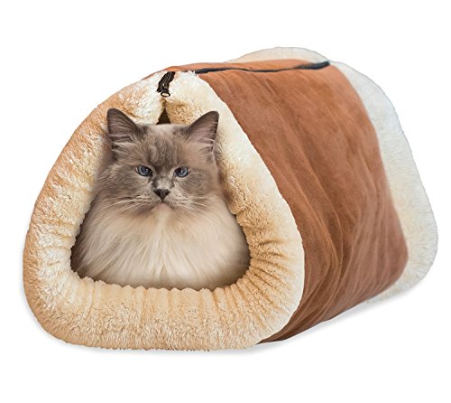 Fulla2116 Tapis et lit-tunnel 2 en 1 pour chat, grand lit pour animal domestique avec cur autochauffant, accessoires pour animal domestique