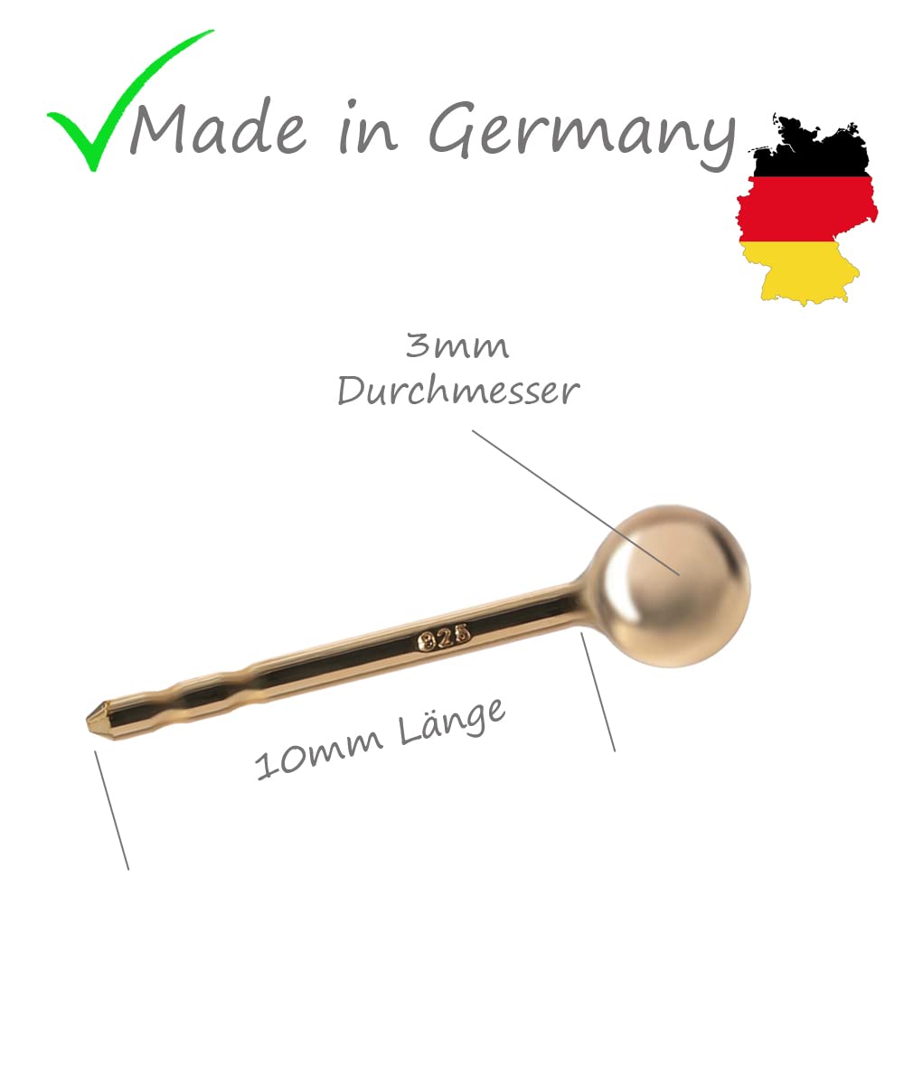 Ohrstecker Kugel 925 Silber, Gold, Roségold & Schwarz, 3-6 mm | handgefertigt, nickelfrei, ideal fürs 2. Ohrloch, minimalistisch, Geschenk für Damen & Herren