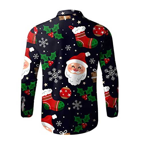Camisas masculinas casuais de manga comprida outono inverno Natal impressas em 3D moda blusa camisas