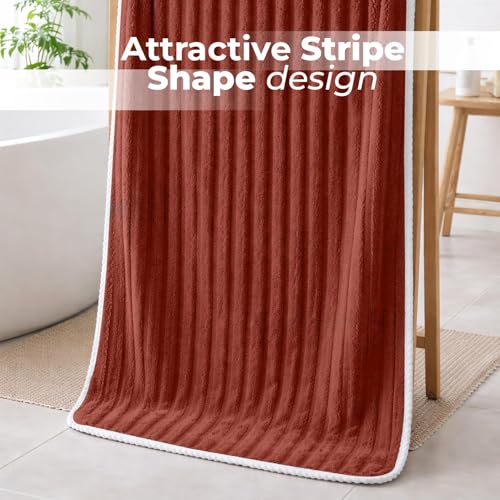 Image of MAXOSHINE Microfiber Towels for Bath-Stripes Bath Towel for Men and Women-Soft Coral Fleece Zero Twist Towel with Hook 400 GSM Quick Dry Super Absorbent-70 x 140 cm (1, Red)