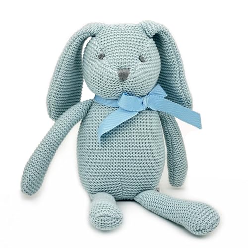 Image of FLUFFYFUN 100% Organic Cotton Blue Bunny Rabbit Plush, 7.1" Baby Stuffed Animal for Newborn