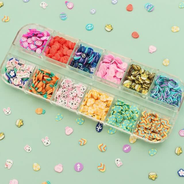 Easter Eggs Polymer Clay Slices Nail Art Accessories Easter Bunny Sequins for Nail Design Soft Pottery Slimes Manicure Flakes - (Color: 12FHJ)