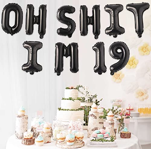 Image of Oh I'm 19! Latex Balloons 16 Inch Black Hallo Nineteen Cheers to 19 Years Old Theme Decor for Man Woman Happy 19th Birthday Party Photo Studio Prop Flag Decorations Favors Supplies