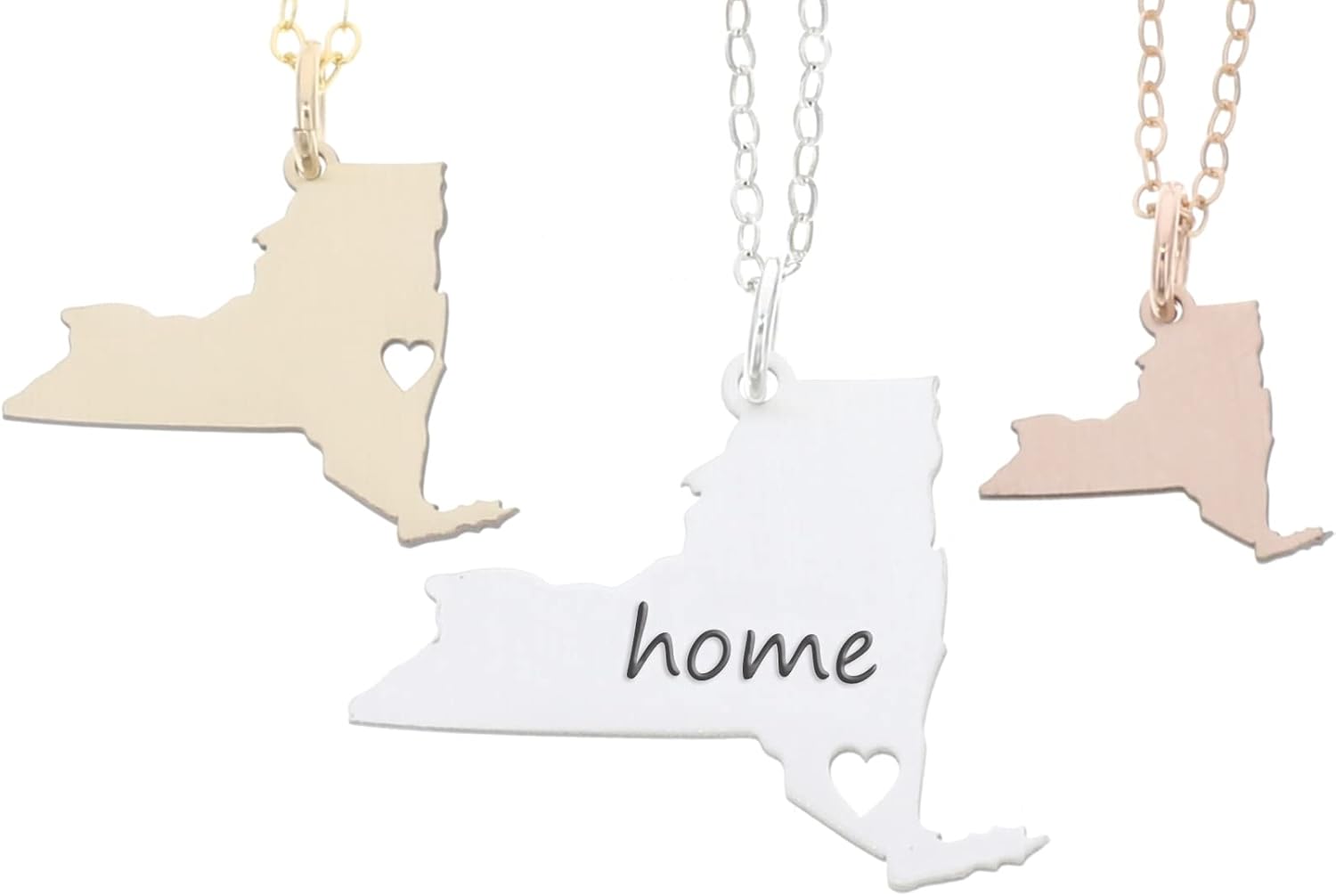 DistinctlyIvy New York Necklace State Jewelry - IBD - Personalize Name Coordinates - Pendant Size Options - Sterling Silver 14K Rose Gold Filled Charm