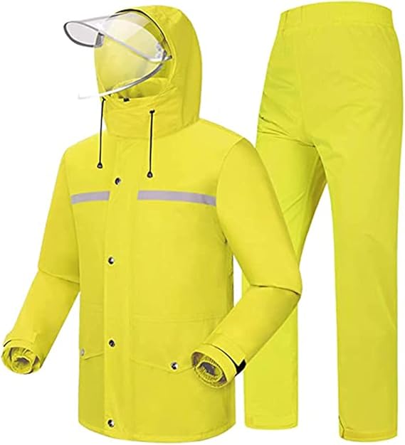 Amazon Co Jp サイクリングレインスーツ 男性用レインコート女性用軽量作業服防水ジャケットとパンツ釣り用オートバイ用ポータブルフード付き レインウェア 黄色 サイズ 中 ファッション