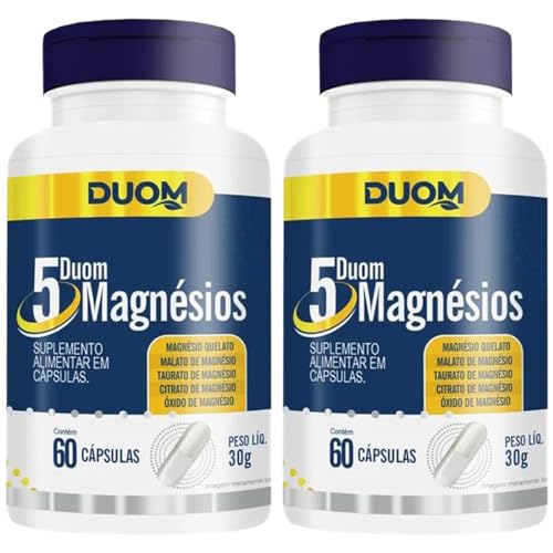 KIT 2x DUOM 5 MAGNÉSIOS QUELATO MALATO TAURATO CITRATO ÓXIDO 60 CÁPSULAS - DUOM