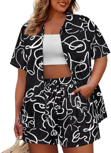 CARCOS Women's Plus Size 2 Piece Sets Summer Top and Shorts Set S...