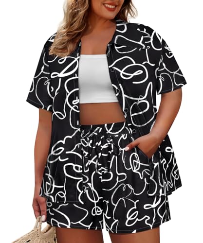 CARCOS Plus Size 2 Piece Outfit 2XL Irregular Line Button