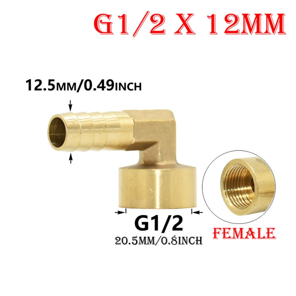 Conector de codo de latón de 1/2 3/4 pulgadas con rosca macho/hembra a púas de 14/16/19 mm, acoplamiento de manguera de cobre, adaptador de tubería, 1