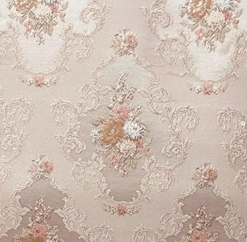 Luxurious Woven Jacquard Victorian Floral Damask Design Heavy Fabric for Upholstery Chair Window Treatment Craft - Renaissance Rococo - 54" Width - Fabric by The Yard (Peach)