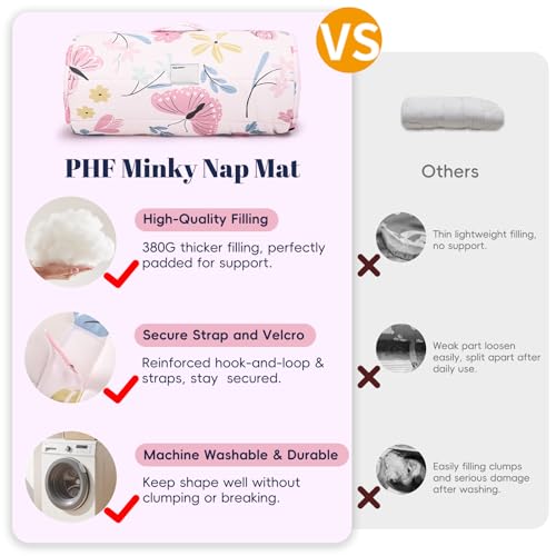 Image of PHF Soft Toddler Nap Mat with Removable Pillow, Rollup Design Kids Sleeping Mat, Slumber Bags for Girls, 55 inchx23 inch Toddler Sleeping Bag for Daycare Preschool Travel Camping, Butterfly