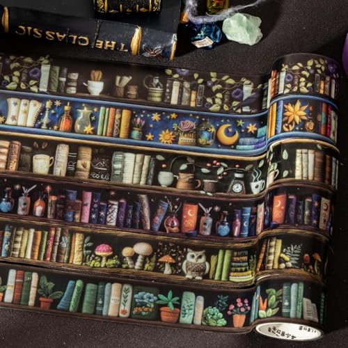 Image of Magic PET Washi Tape Set,6 Rolls Vintage Reading Themed Scrapbook Tape Stickers for Journaling Supplies,Bullet Journaling,Planner,Notebook,Calendar,Photo Frame,DIY Craft(Magician Bookcase)