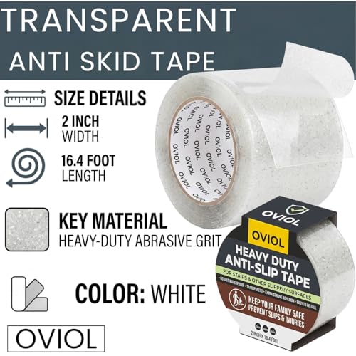 Image of OVIOL Anti Slip Tape for Stairs, Non-Slip Anti Skid Tape for Stairs Waterproof for Other Slippery Surfaces, 80 Grit, Heavy Duty 2 Inch X 16.4 Foot (TRANSPARENT, PACK OF 1)