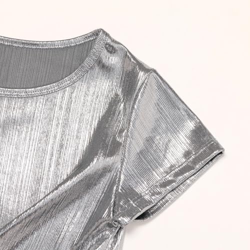 Girls Metallic Party Dress Kids Glossy Shiny Swing Prom Dress3