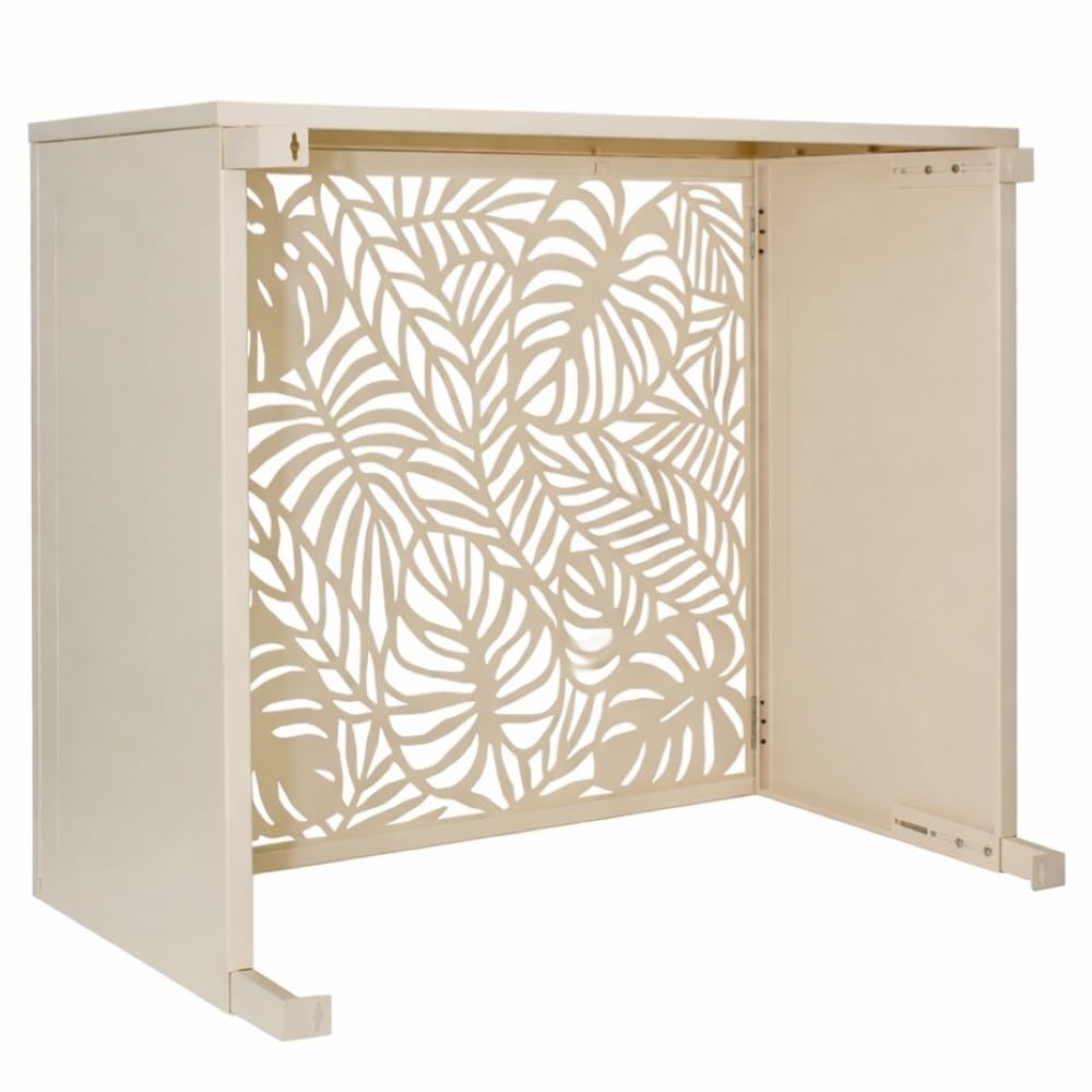 TERRE JARDIN Cache Climatiseur Exterieur 105x90x66,5 - Pompe a Chaleur Extérieur Métal - Kit Fixation Inclus - Cache Clim, Anti Intempéries, Protection, Réduction Bruit - Unité - Crème - 3