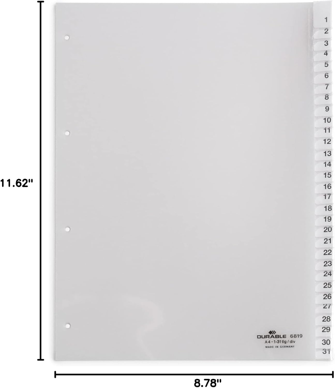 Durable 681919 A4 Portrait Index Set with Printed Inserts and 31 Division Sheets - Transparent