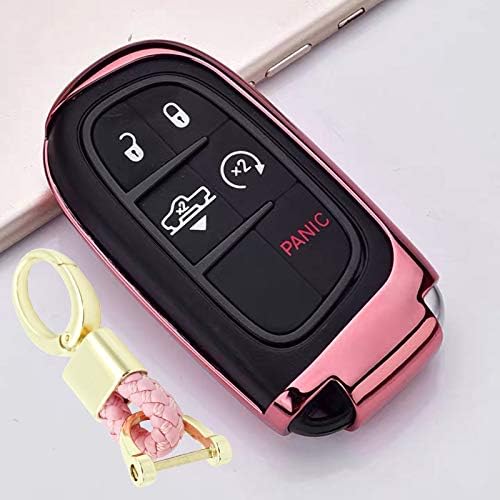 ROYALFOX(TM 2 3 4 5 Buttons TPU Smart Remote Key Fob case Cover for Chrysler 300 200 Dodge Charger Challenger Dart Durango Journey,Jeep Grand Cherokee Renegade Fiat Freemont (Pink)