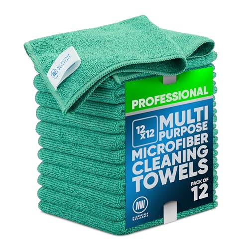 Image of 12 inch x 12 inch Buff Pro Multi-Surface Microfiber Cleaning Cloths | Green - 12 Pack | Premium Microfiber Towels for Cleaning Glass, Kitchens, Bathrooms, Automotive