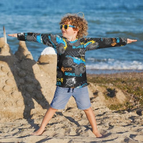 Image of Aflyko Vehicle Fun Boys' Rash Guard Shirts Xmas UPF 50+ Sun Protection Swim Shirt 3-12T