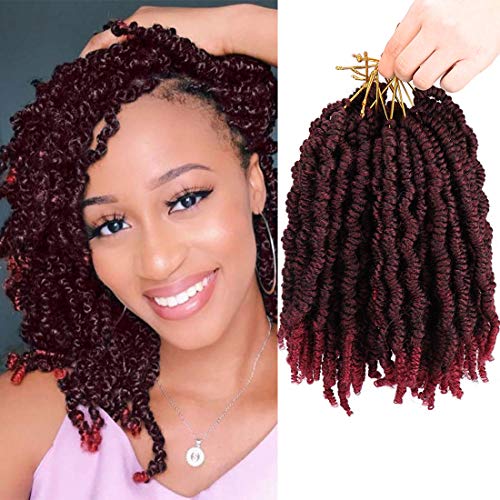 6Packs 8Inch Pre-twisted Spring Twist Crochet Braiding Hair Nubian Twist Hair Bomb Twiat Crochet Hair Color Crochet Braids Passion Twist Hair Extensions(1B/BUG)