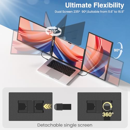 Image of FLYTOCCA 16 inch Laptop Screen Extender, Updated 1200P FHD Portable Monitor with 16:10 Aspect Ratio Screen, Rotation Detachable Screen, Laptop Monitor Extender Compatible with Windows, Mac, Chrome